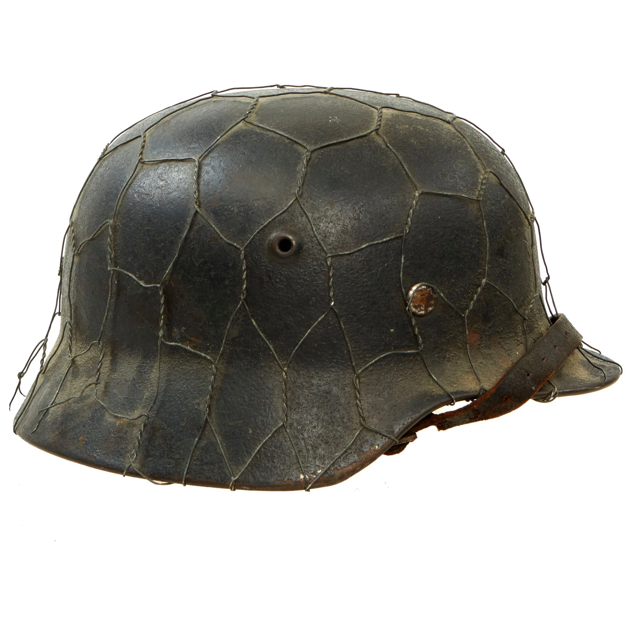 Original German WWII M40 Single Decal Luftwaffe Chicken Wire Helmet with 56cm Liner & Chinstrap - stamped hkp64