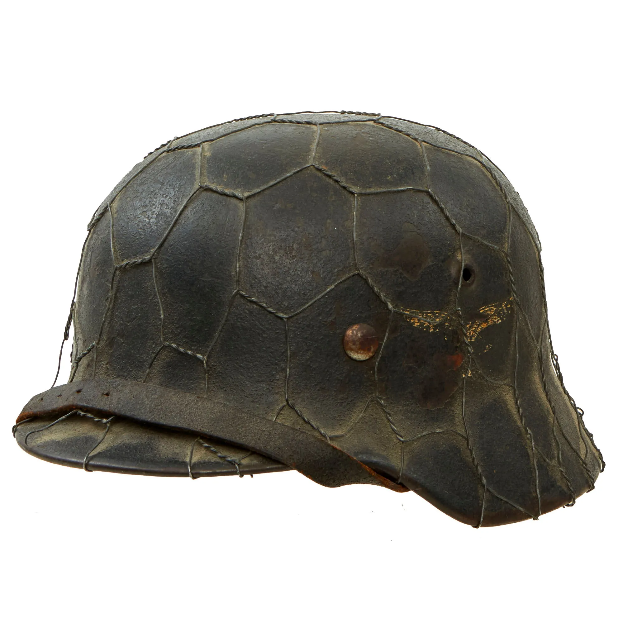 Original German WWII M40 Single Decal Luftwaffe Chicken Wire Helmet with 56cm Liner & Chinstrap - stamped hkp64