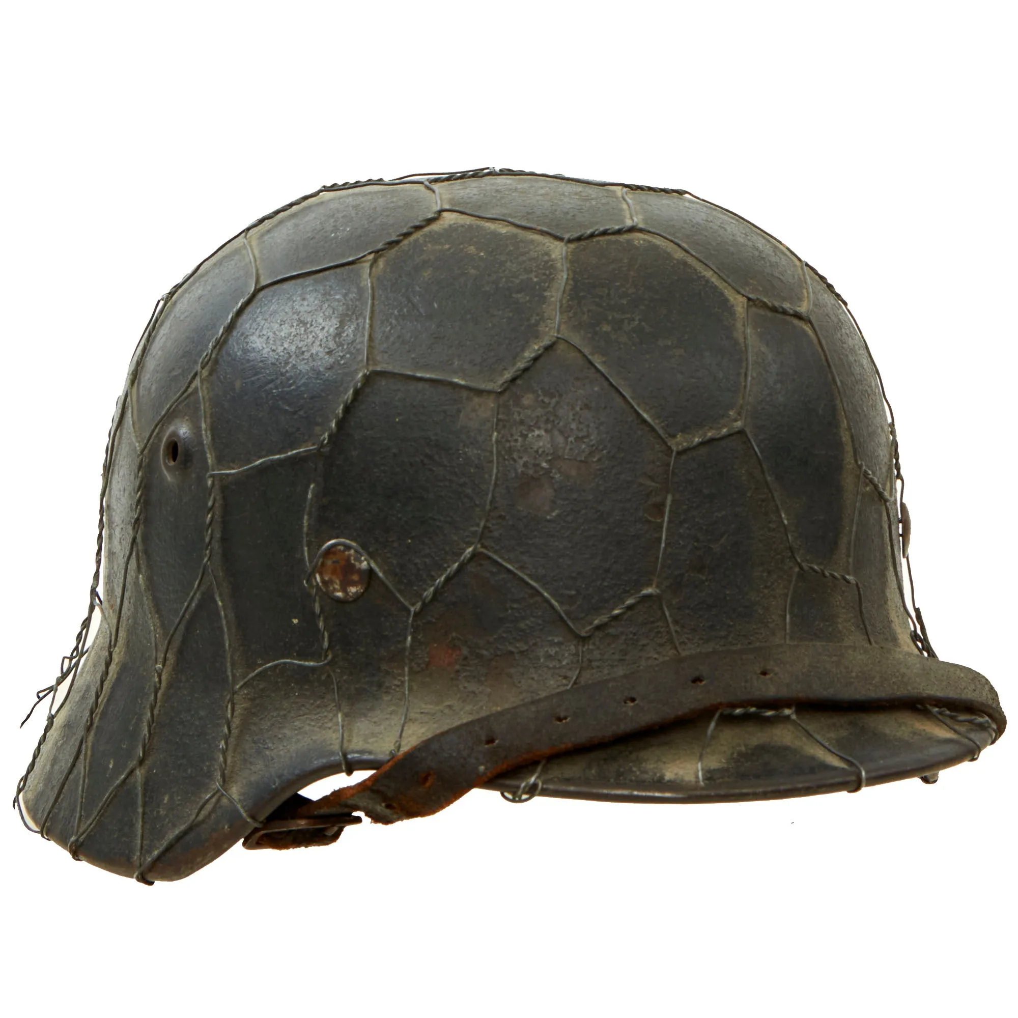 Original German WWII M40 Single Decal Luftwaffe Chicken Wire Helmet with 56cm Liner & Chinstrap - stamped hkp64