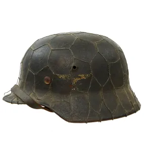 Original German WWII M40 Single Decal Luftwaffe Chicken Wire Helmet with 56cm Liner & Chinstrap - stamped hkp64