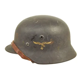 Original German WWII M40 Single Decal Luftwaffe Helmet with 1942 Dated Size 57 Liner & Chinstrap - Q64