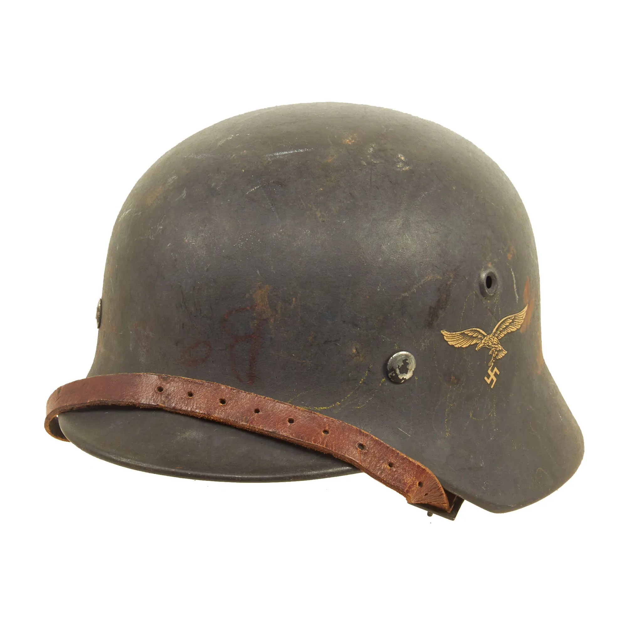 Original German WWII M40 Single Decal Luftwaffe Helmet with 1942 Dated Size 57 Liner & Chinstrap - Q64