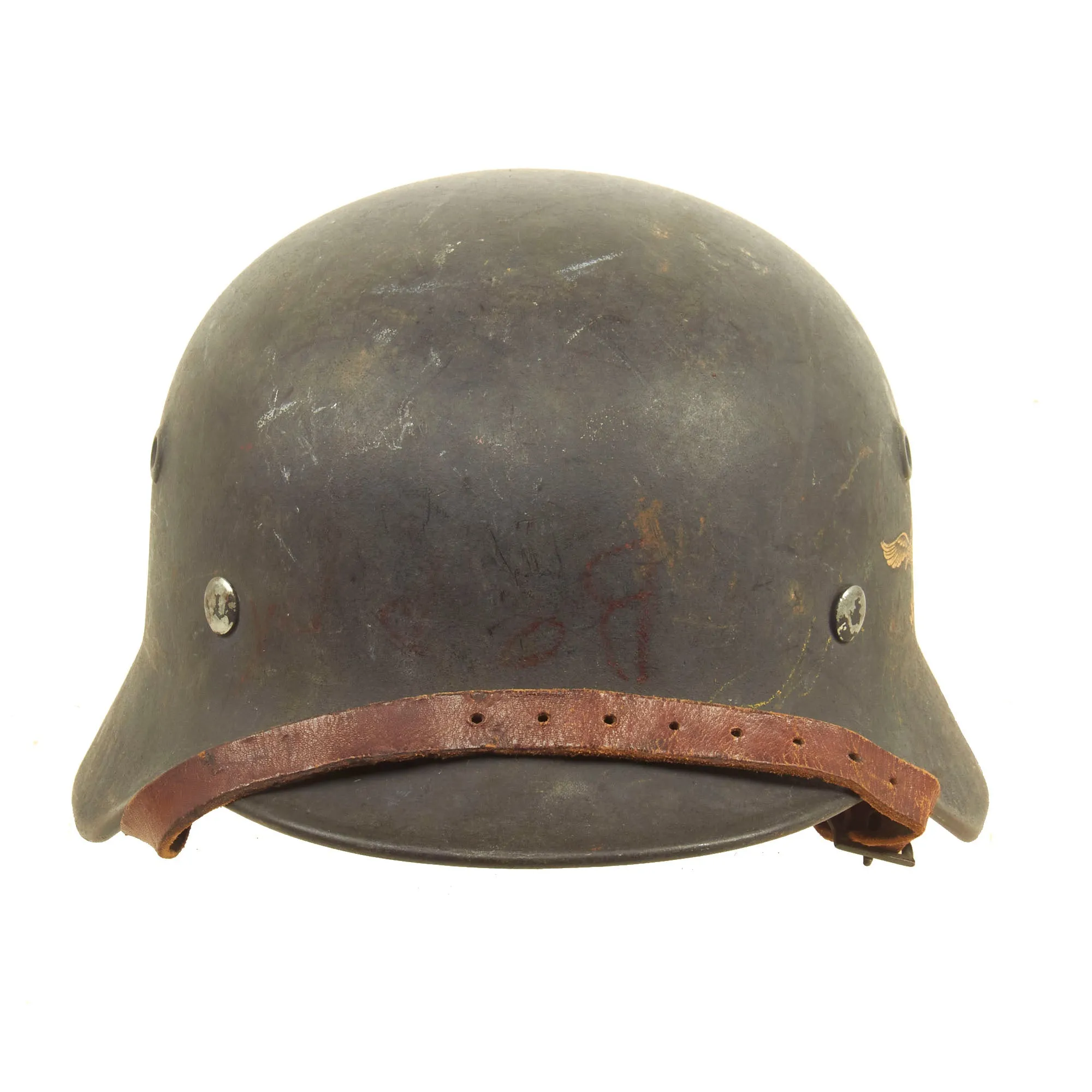 Original German WWII M40 Single Decal Luftwaffe Helmet with 1942 Dated Size 57 Liner & Chinstrap - Q64