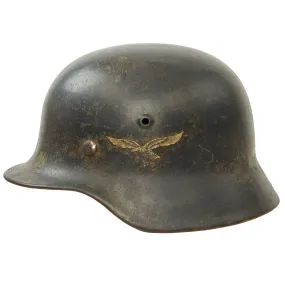 Original German WWII M40 Single Decal Luftwaffe Helmet with 55cm Liner & Broken Chinstrap - Stamped SE62