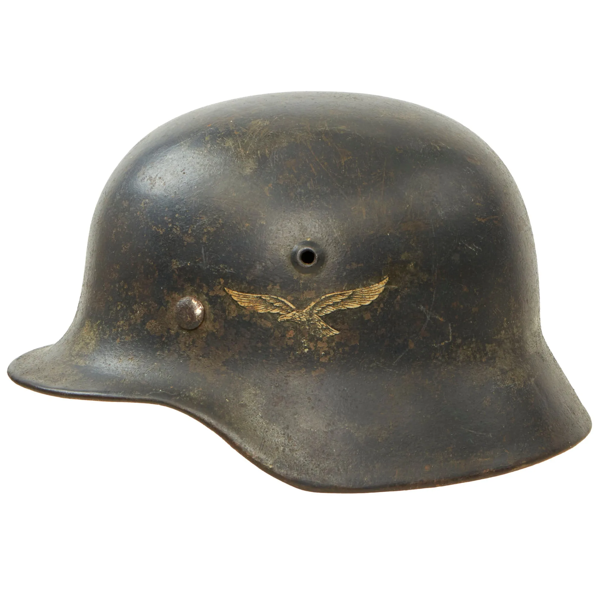 Original German WWII M40 Single Decal Luftwaffe Helmet with 55cm Liner & Broken Chinstrap - Stamped SE62