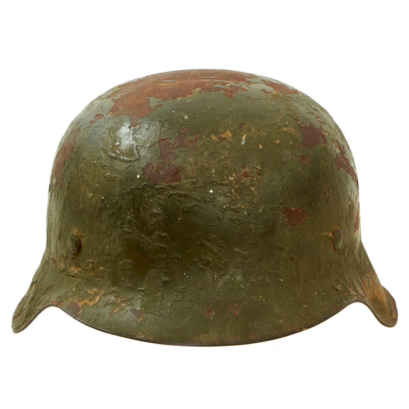 Original German WWII M42 Army Heer Concrete Green Over Tan Camouflage Helmet Shell with Liner Band - EF68