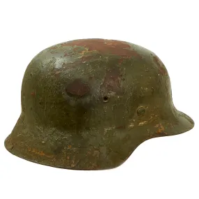 Original German WWII M42 Army Heer Concrete Green Over Tan Camouflage Helmet Shell with Liner Band - EF68