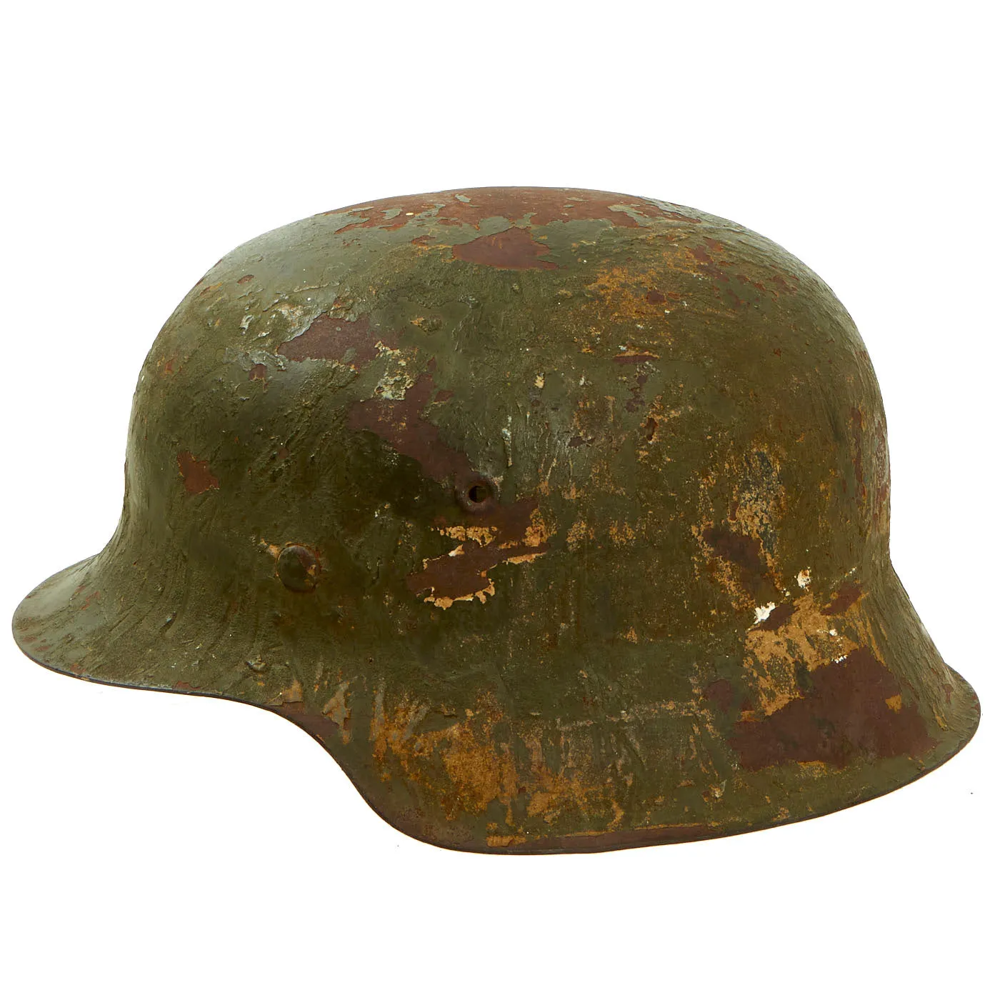 Original German WWII M42 Army Heer Concrete Green Over Tan Camouflage Helmet Shell with Liner Band - EF68