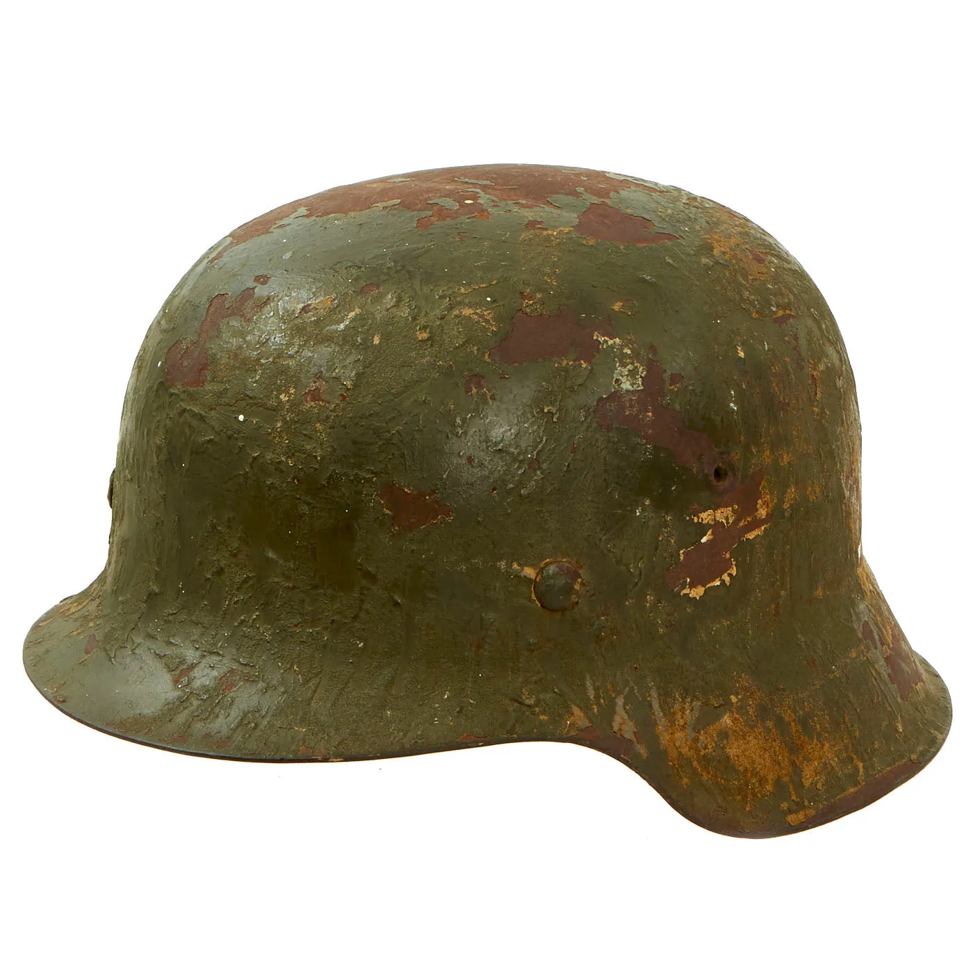 Original German WWII M42 Army Heer Concrete Green Over Tan Camouflage Helmet Shell with Liner Band - EF68