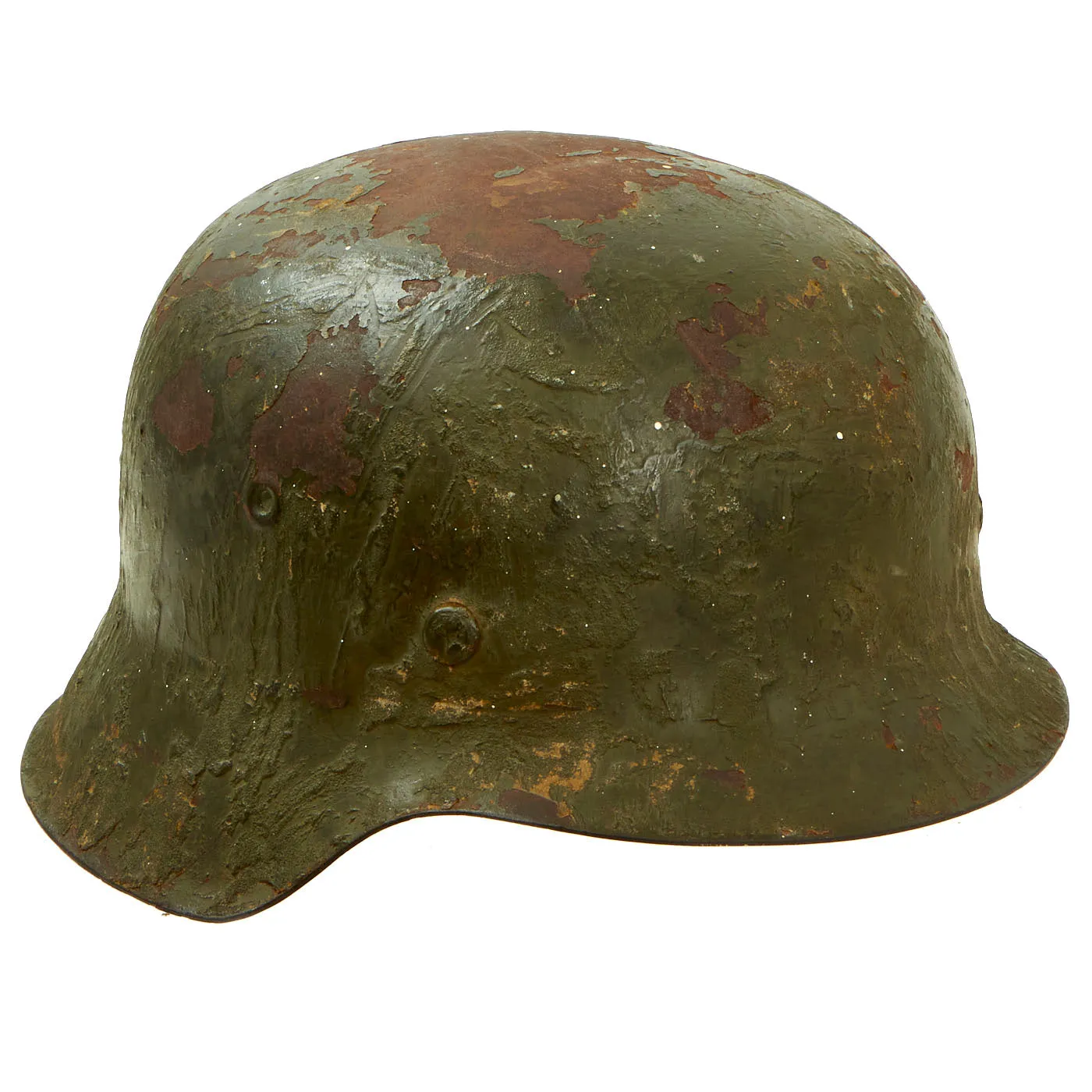 Original German WWII M42 Army Heer Concrete Green Over Tan Camouflage Helmet Shell with Liner Band - EF68