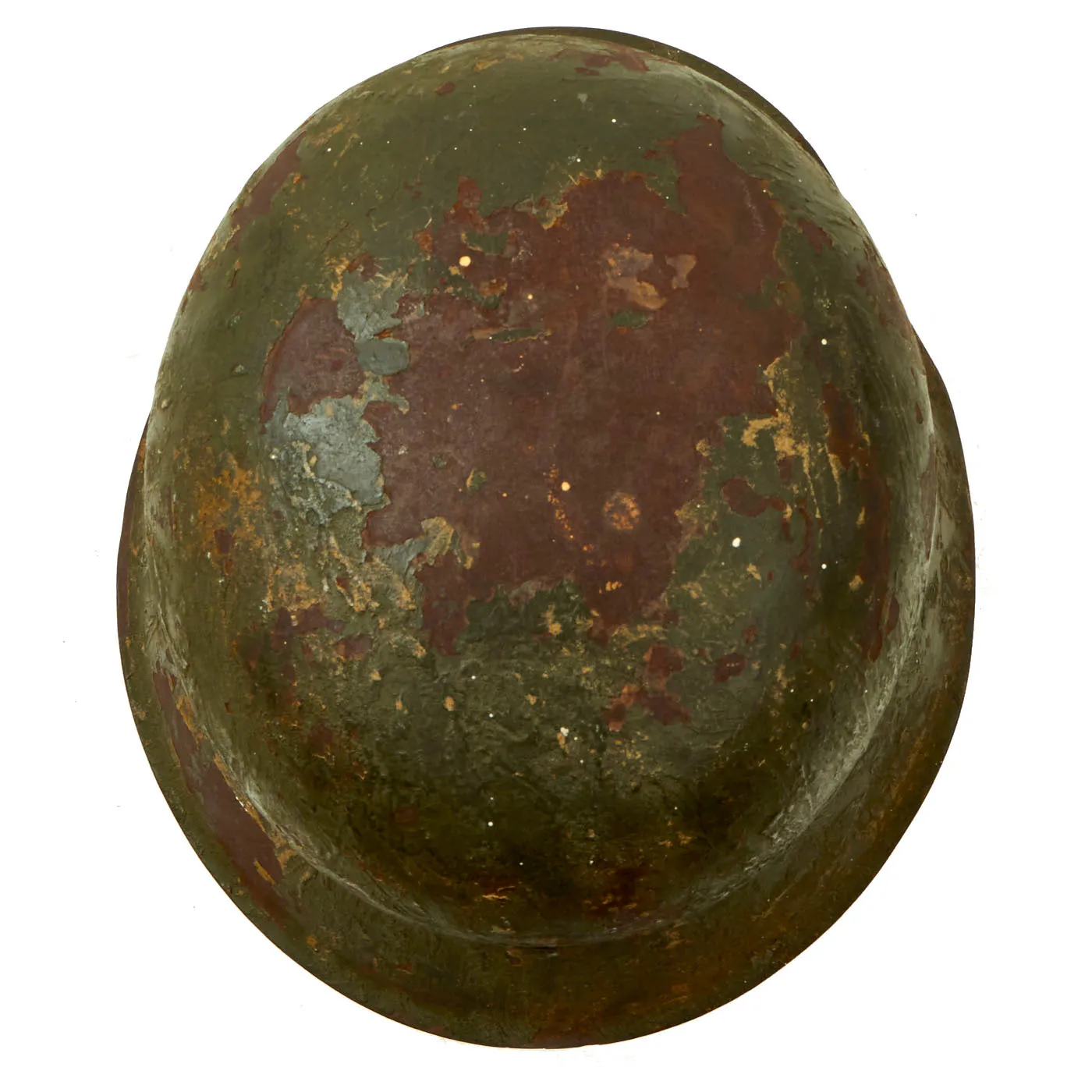 Original German WWII M42 Army Heer Concrete Green Over Tan Camouflage Helmet Shell with Liner Band - EF68