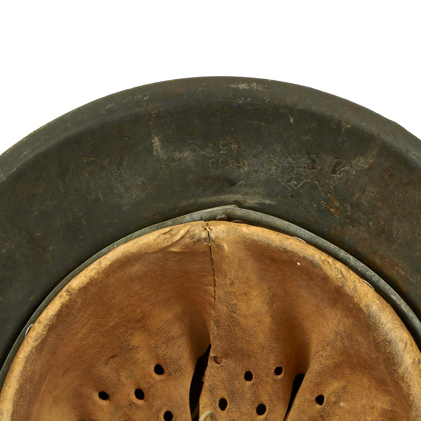 Original German WWII M42 Army Heer Helmet with Dome Stamp, 58cm Liner & Chinstrap - marked NS66