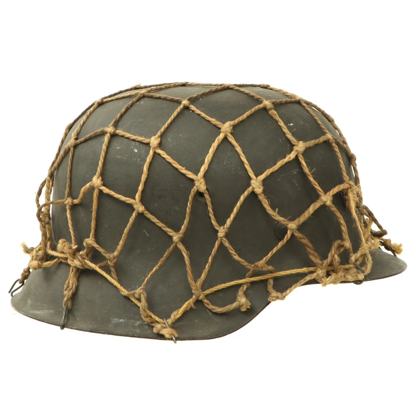 Original German WWII M42 Army Heer Helmet with Size 57 Liner & Helmet Net with Hooks - EF64