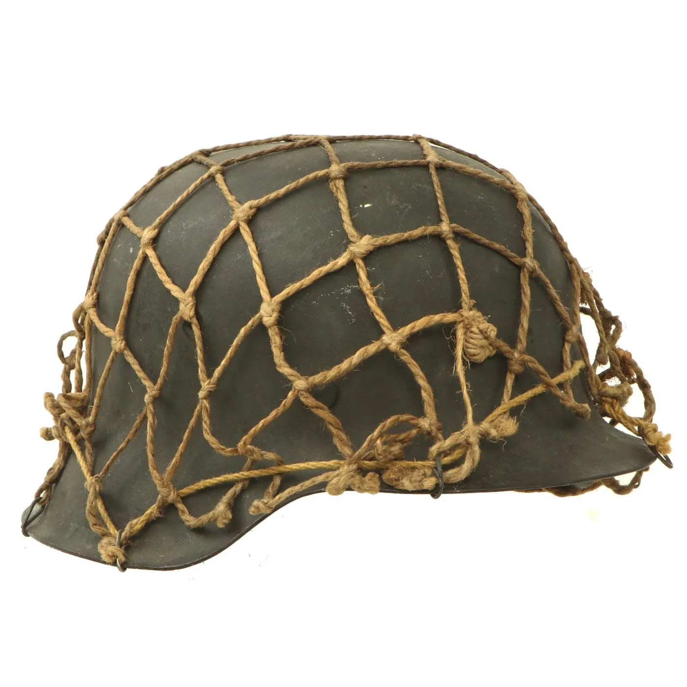 Original German WWII M42 Army Heer Helmet with Size 57 Liner & Helmet Net with Hooks - EF64