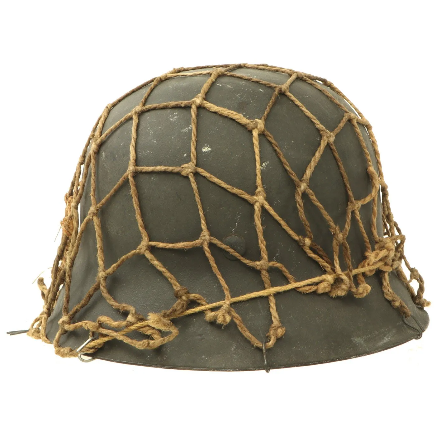 Original German WWII M42 Army Heer Helmet with Size 57 Liner & Helmet Net with Hooks - EF64