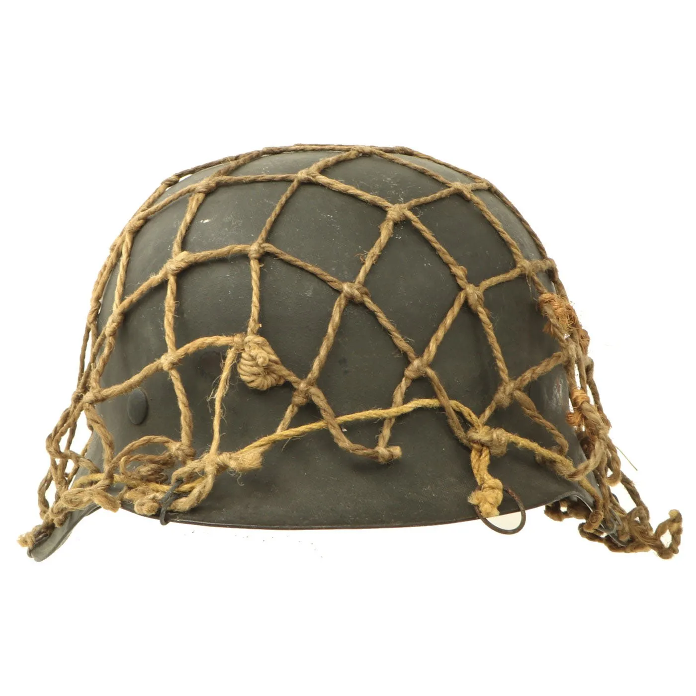 Original German WWII M42 Army Heer Helmet with Size 57 Liner & Helmet Net with Hooks - EF64