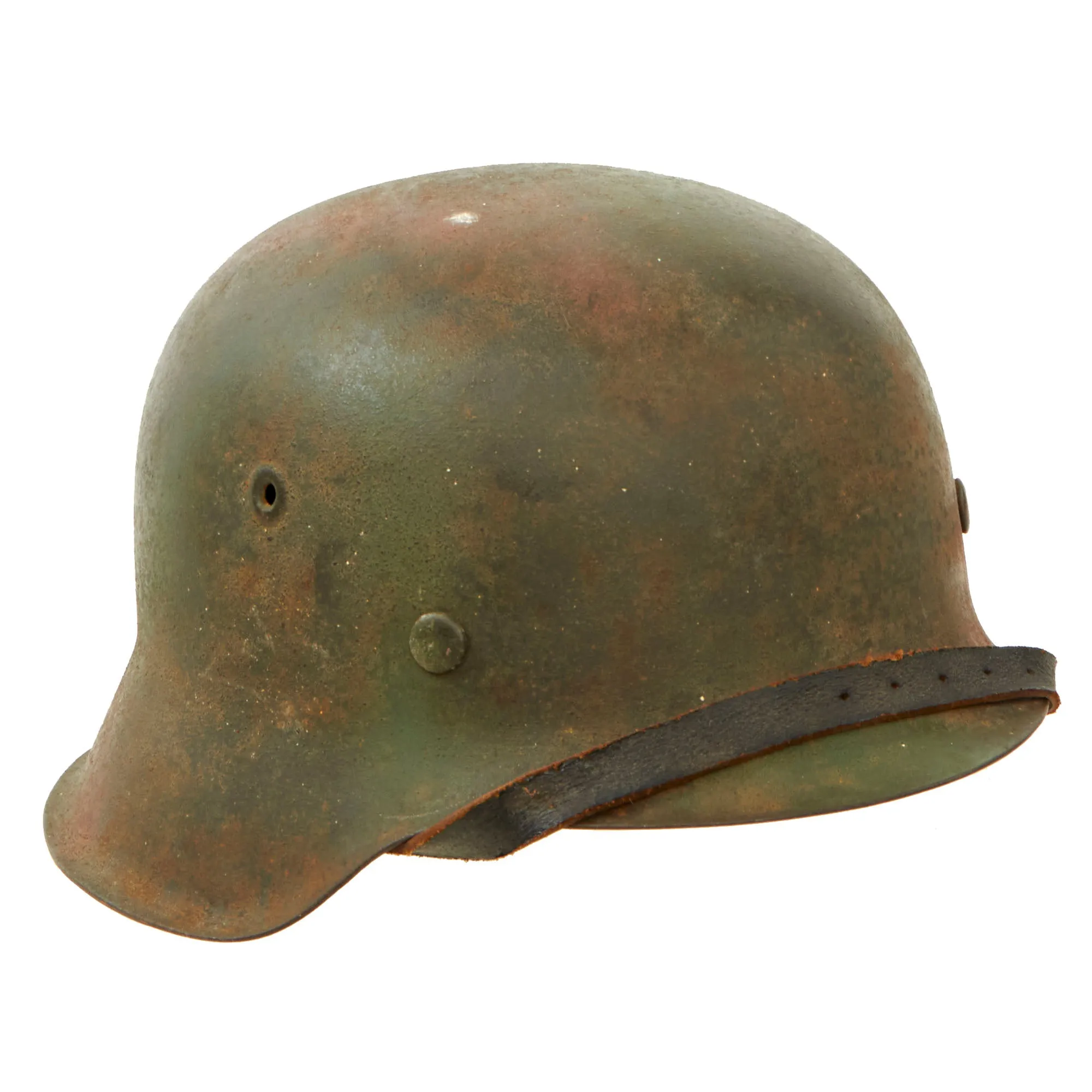 Original German WWII M42 Army Heer Single Decal Camouflage Helmet with Aged Replica Liner & Chinstrap - stamped ckl64