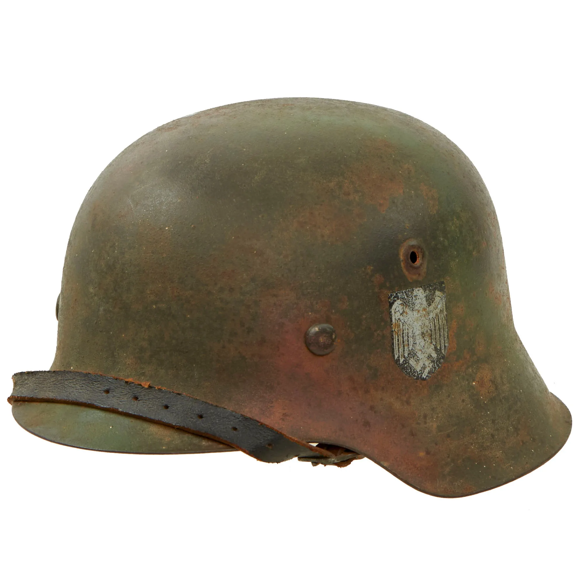 Original German WWII M42 Army Heer Single Decal Camouflage Helmet with Aged Replica Liner & Chinstrap - stamped ckl64