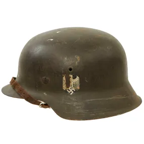 Original German WWII M42 Extra Large Army Heer Single Decal Helmet with 61cm Liner & Chinstrap - stamped EF68