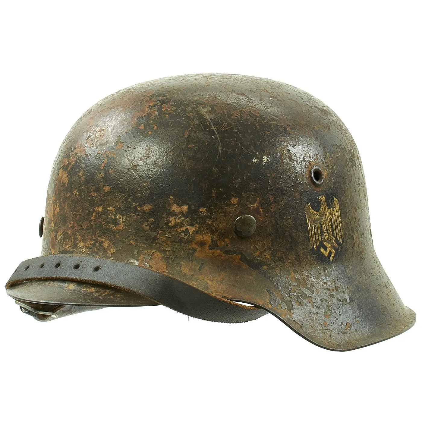 Original German WWII M42 Service Worn Single Decal Army Heer Helmet with 56cm Liner - ET64