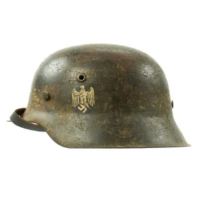 Original German WWII M42 Service Worn Single Decal Army Heer Helmet with 56cm Liner - ET64