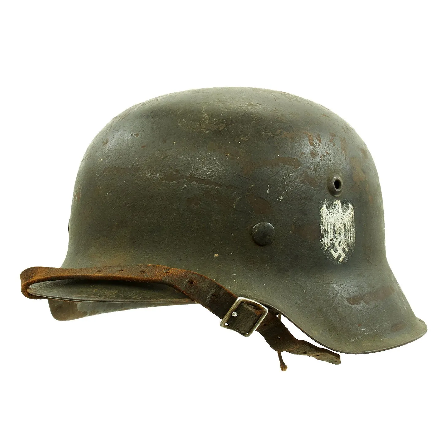 Original German WWII M42 Service Worn Single Decal Army Heer Helmet with 56cm Liner - hkp64