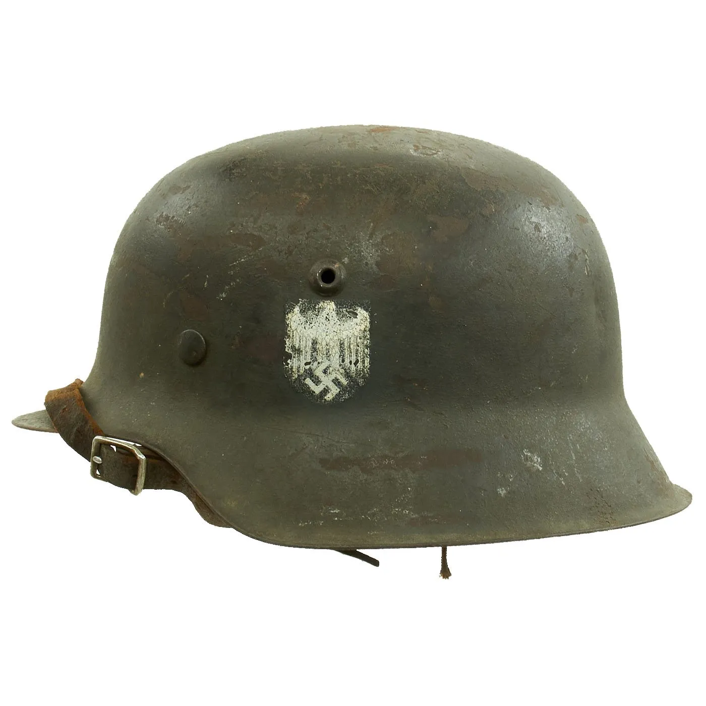 Original German WWII M42 Service Worn Single Decal Army Heer Helmet with 56cm Liner - hkp64