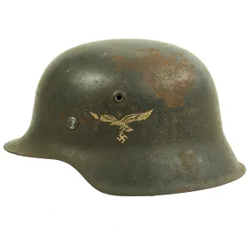 Original German WWII M42 Service Worn Single Decal Luftwaffe Helmet with Size 57 Liner - ET64