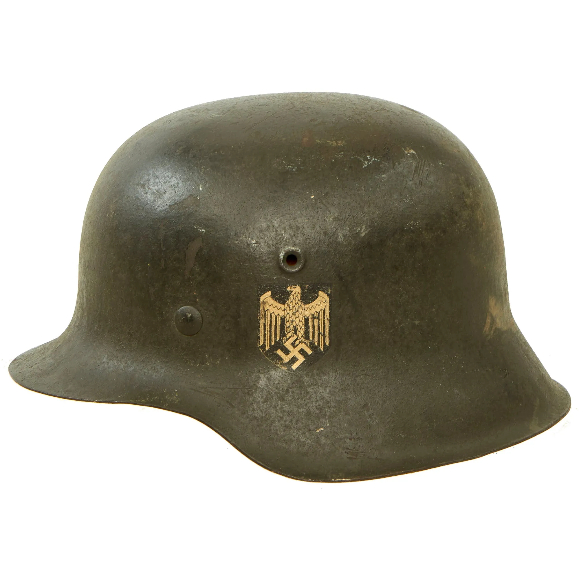 Original German WWII M42 Single Decal Army Heer Helmet with 54cm Liner & Partial Chinstrap - stamped EF62