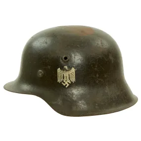 Original German WWII M42 Single Decal Army Heer Helmet with 55cm Liner & Chinstrap - stamped ET62