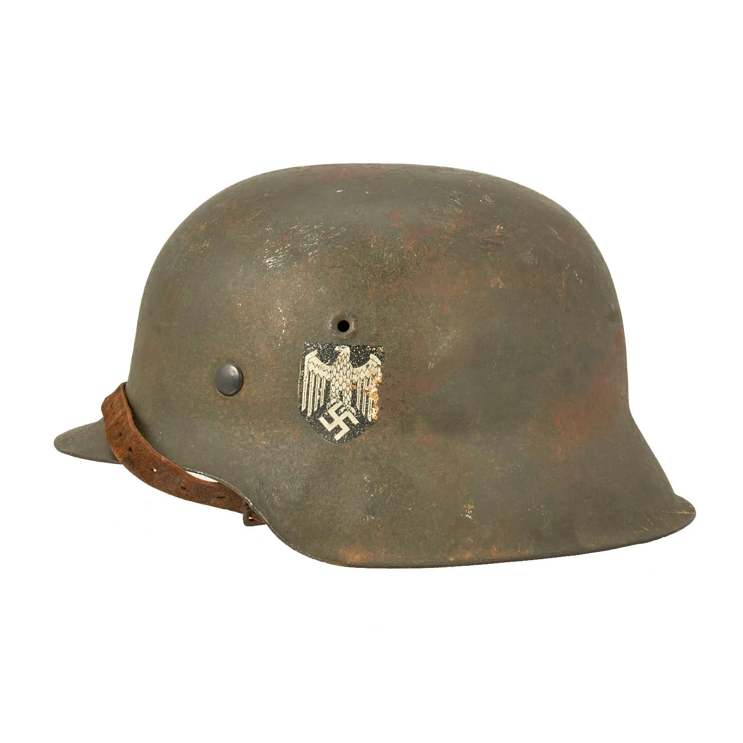 Original German WWII M42 Single Decal Army Heer Helmet with 58cm Liner & Chinstrap - stamped EF66