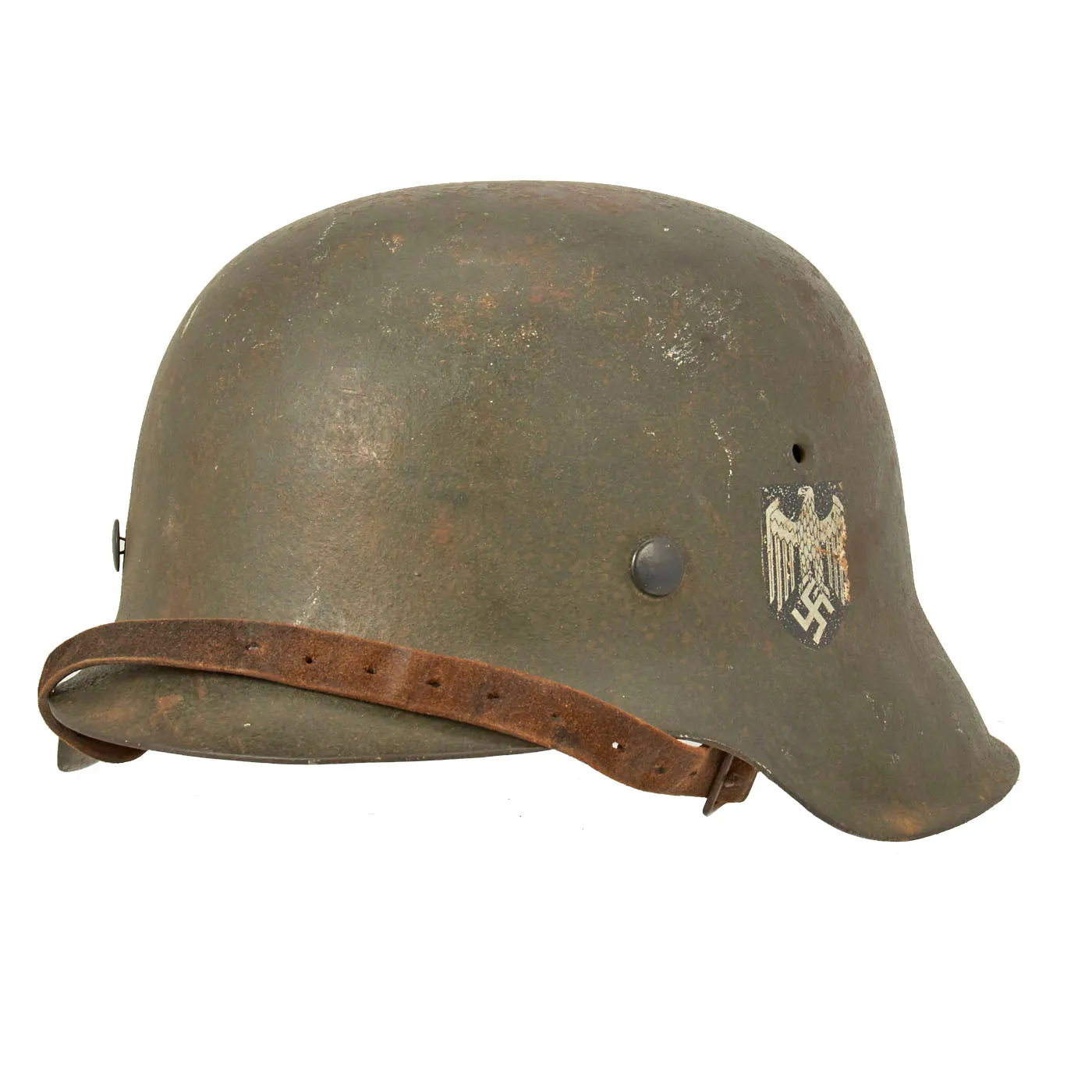 Original German WWII M42 Single Decal Army Heer Helmet with 58cm Liner & Chinstrap - stamped EF66