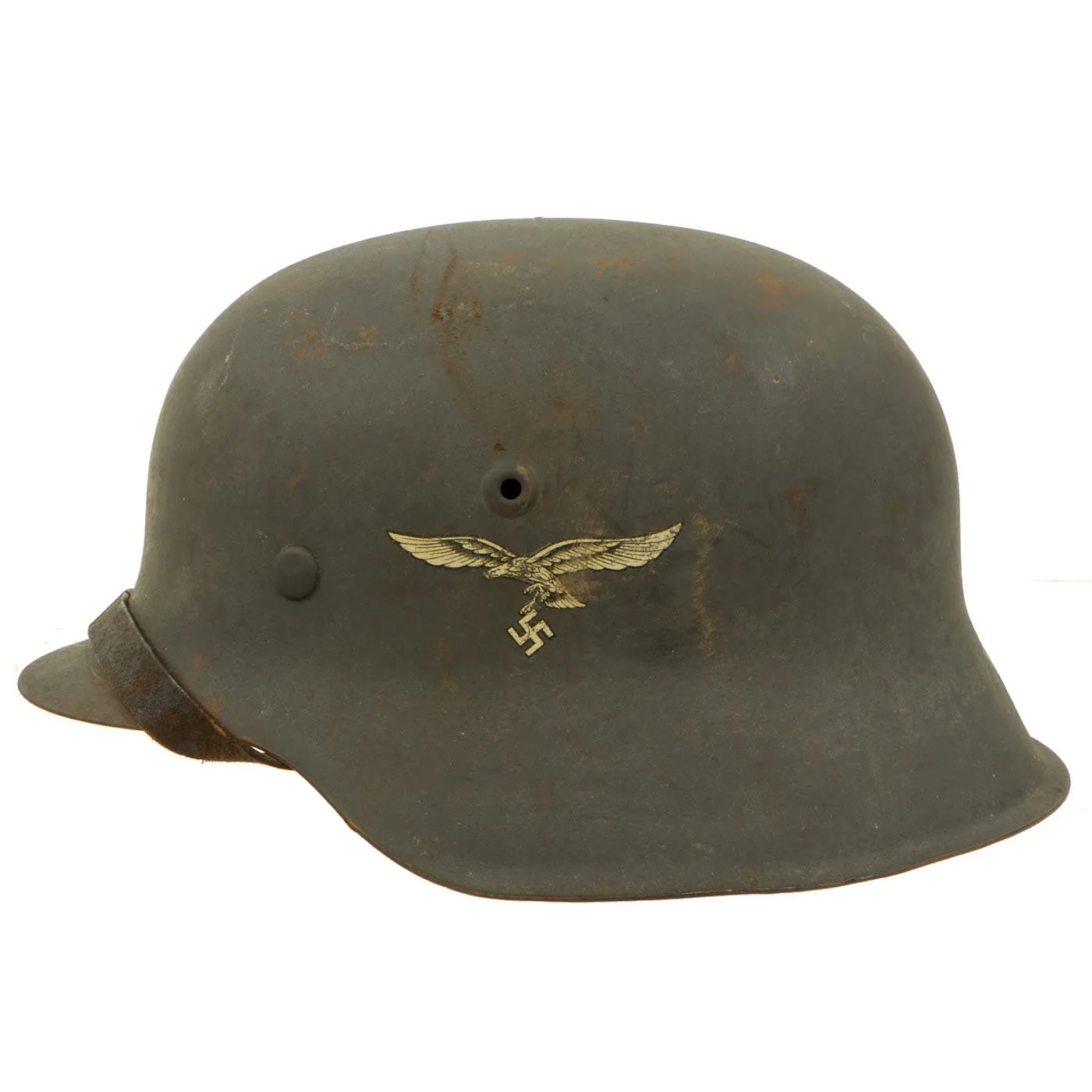 Original German WWII M42 Single Decal Luftwaffe Helmet with 58cm Liner & Chinstrap - NS66