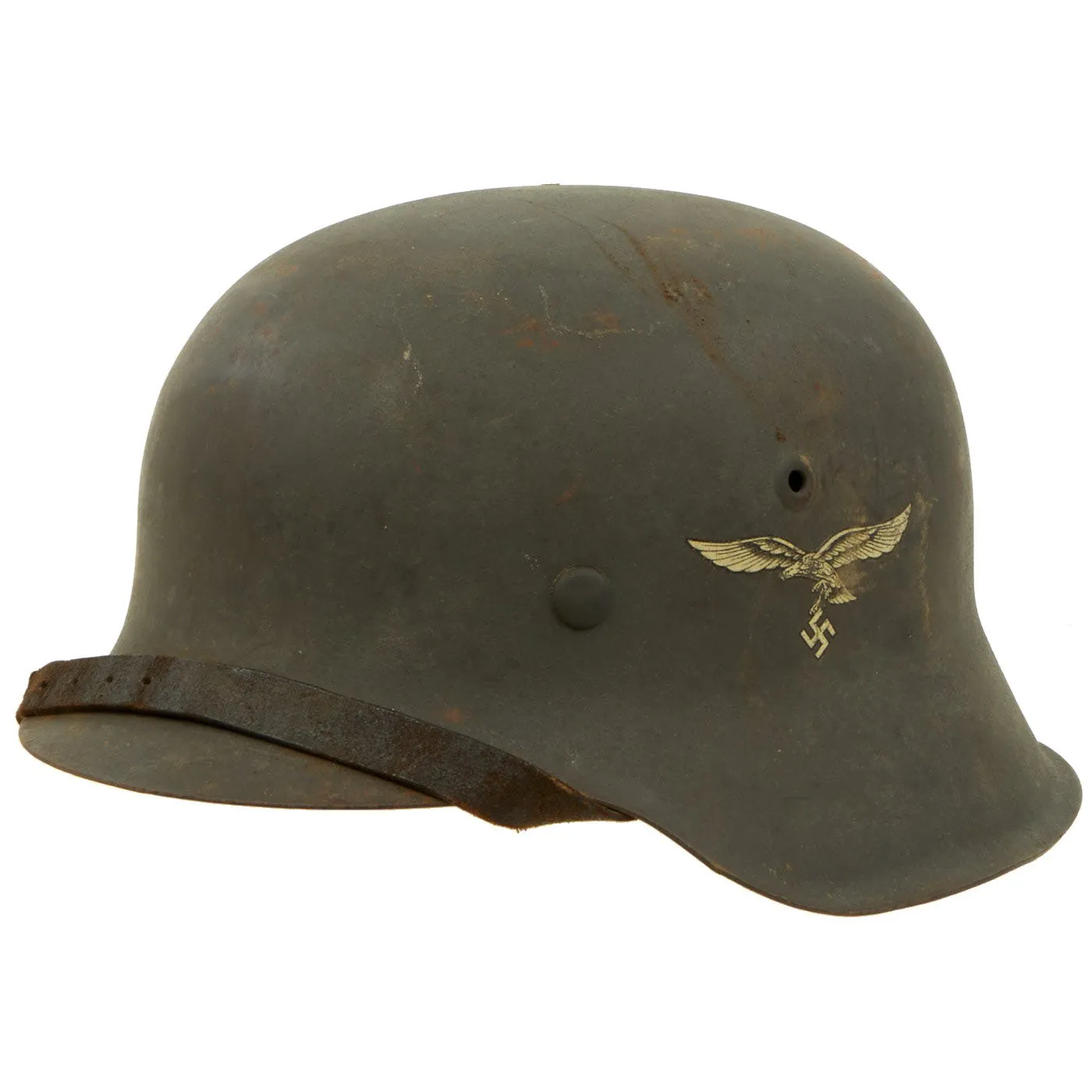 Original German WWII M42 Single Decal Luftwaffe Helmet with 58cm Liner & Chinstrap - NS66