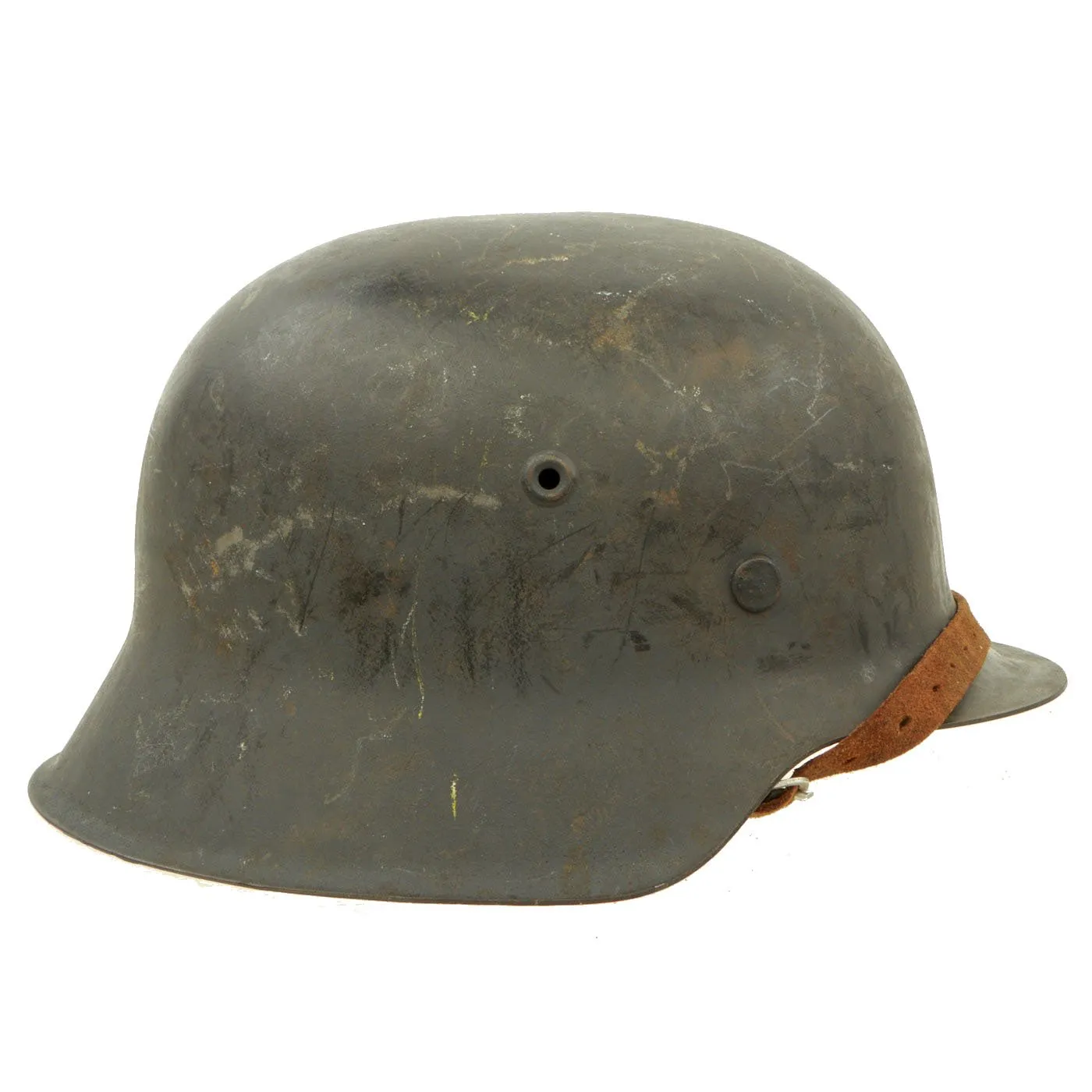 Original German WWII M42 Single Decal Luftwaffe Helmet with Dome Stamp & Partial Liner - NS64