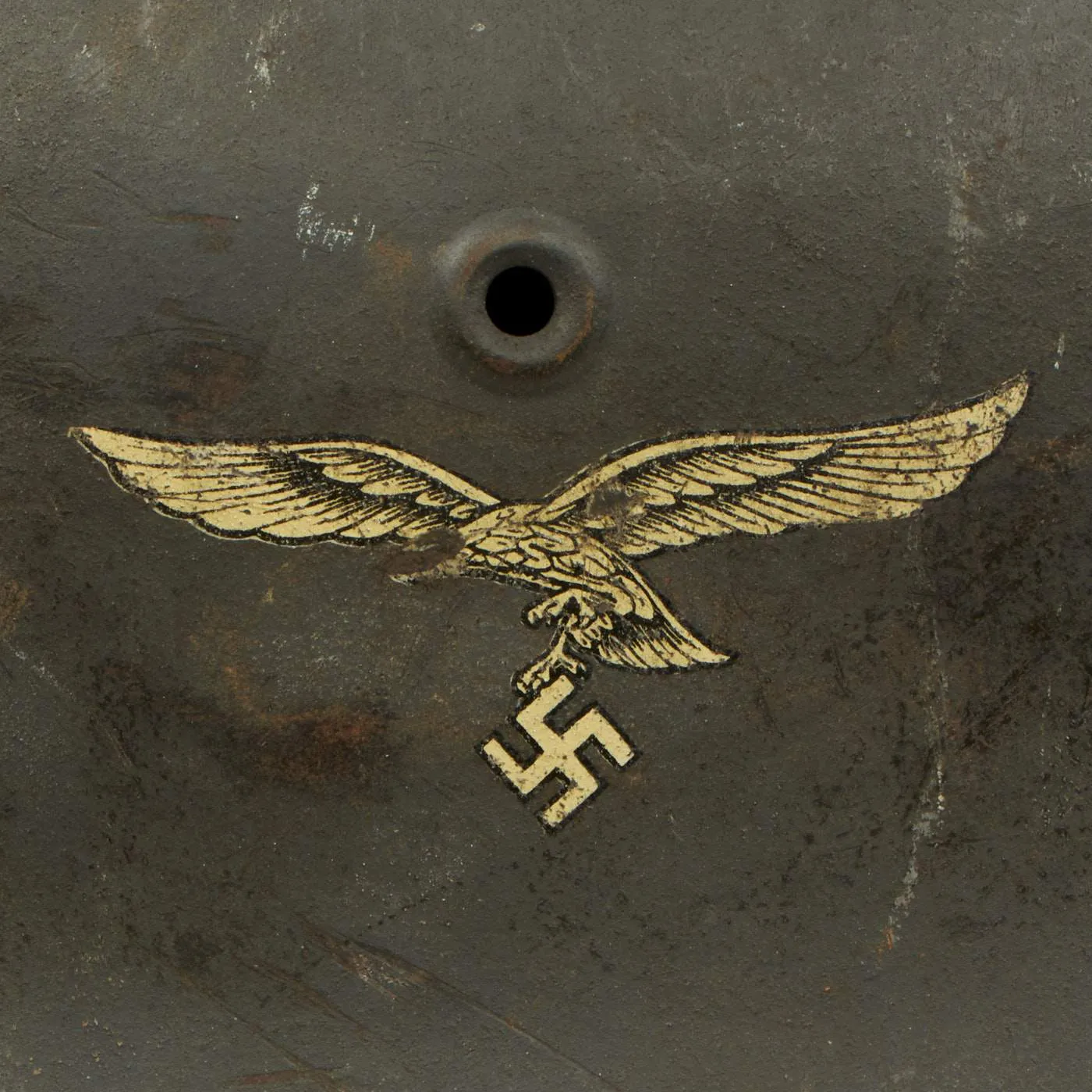 Original German WWII M42 Single Decal Luftwaffe Helmet with Dome Stamp & Partial Liner - NS64