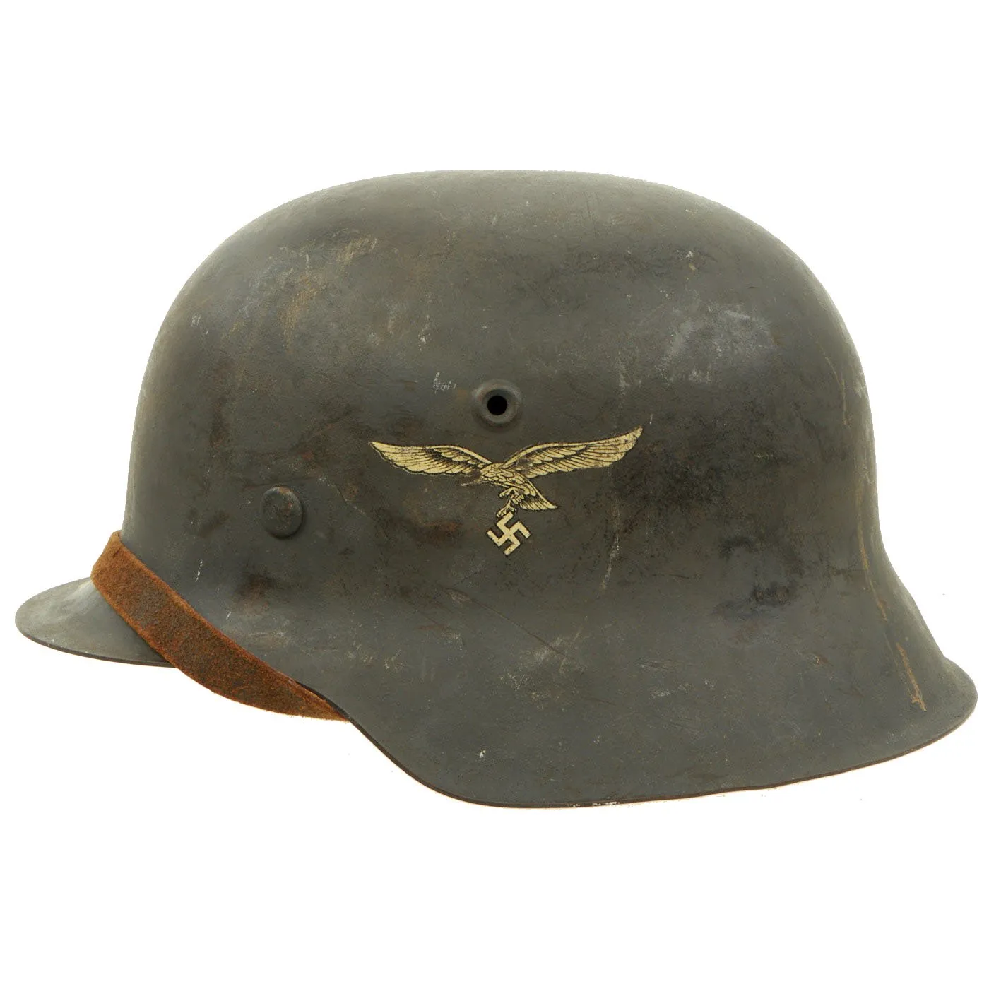 Original German WWII M42 Single Decal Luftwaffe Helmet with Dome Stamp & Partial Liner - NS64