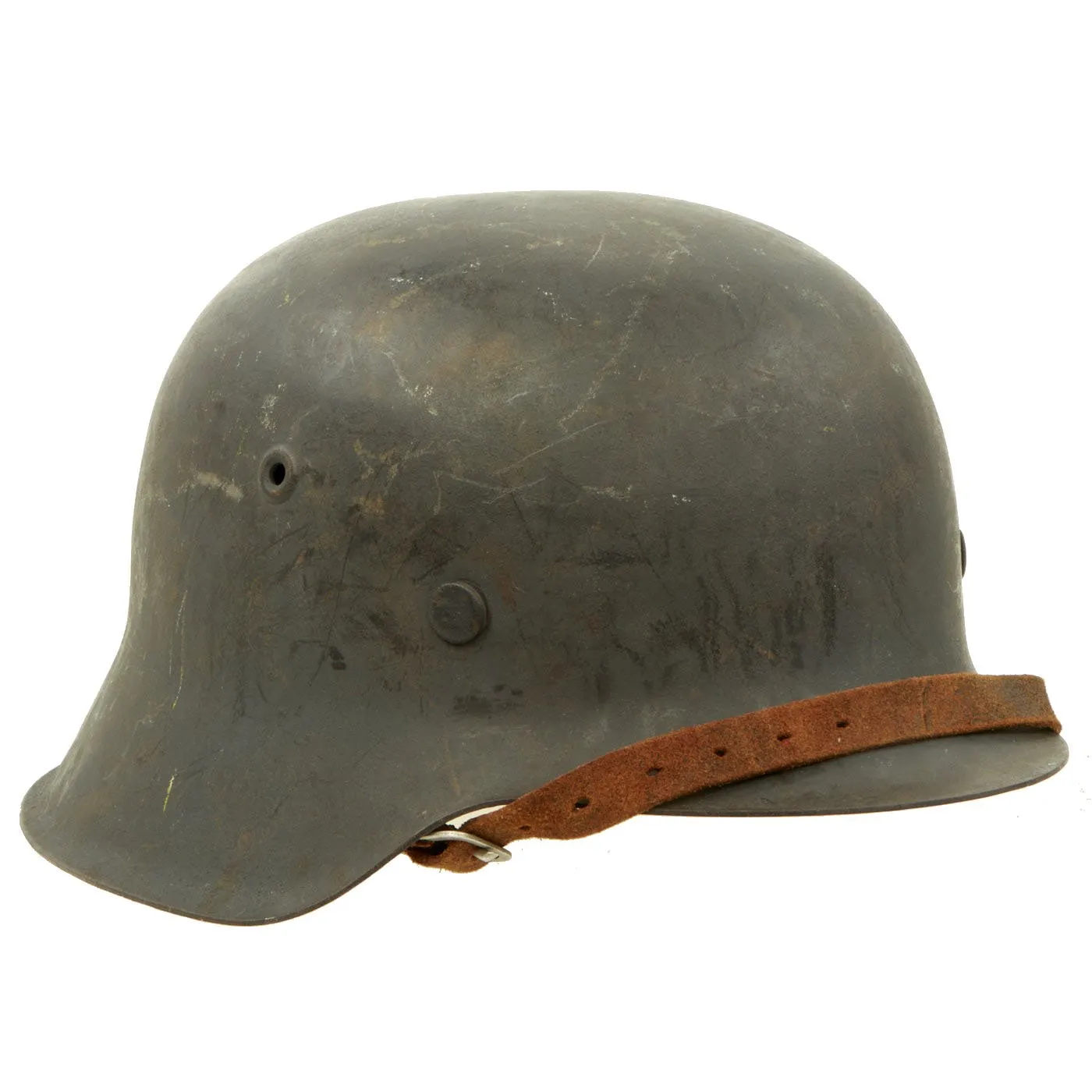 Original German WWII M42 Single Decal Luftwaffe Helmet with Dome Stamp & Partial Liner - NS64