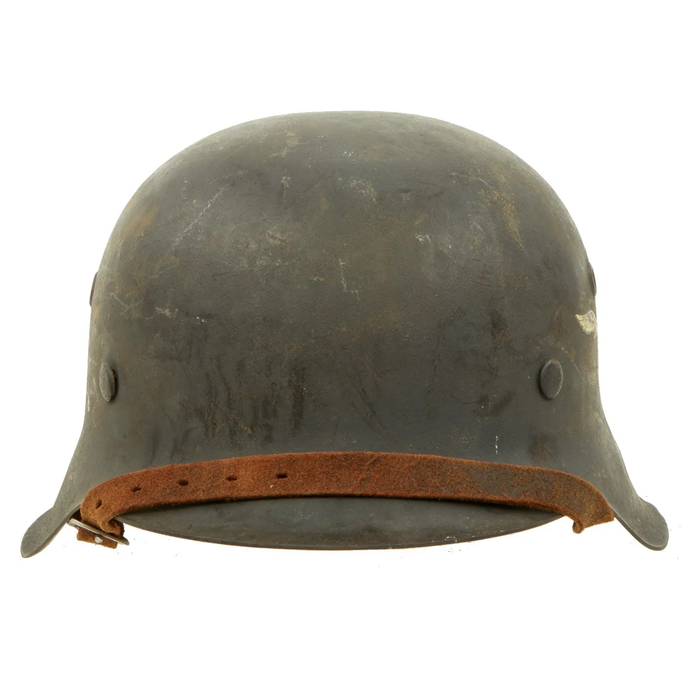 Original German WWII M42 Single Decal Luftwaffe Helmet with Dome Stamp & Partial Liner - NS64