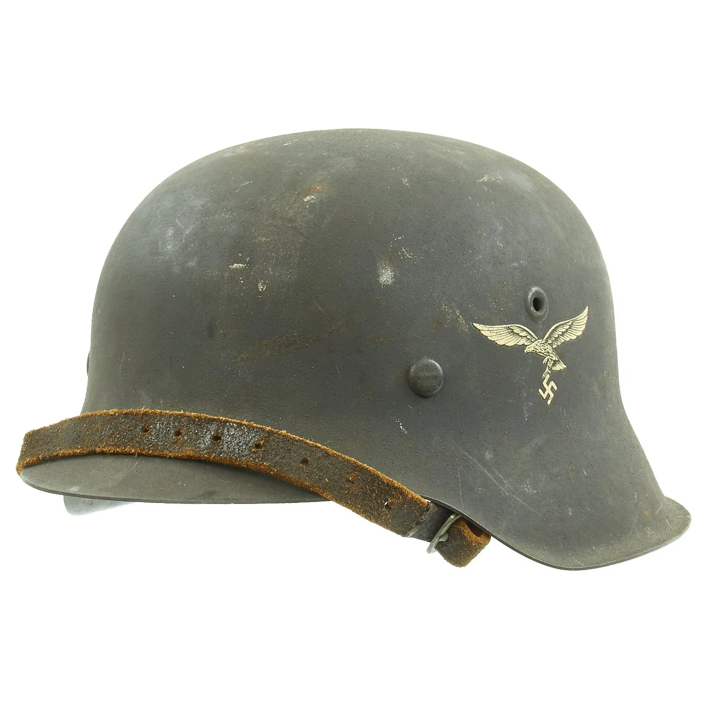 Original German WWII M42 Single Decal Luftwaffe Helmet with Textured Paint, Dome Stamp, and 59cm Liner - NS66