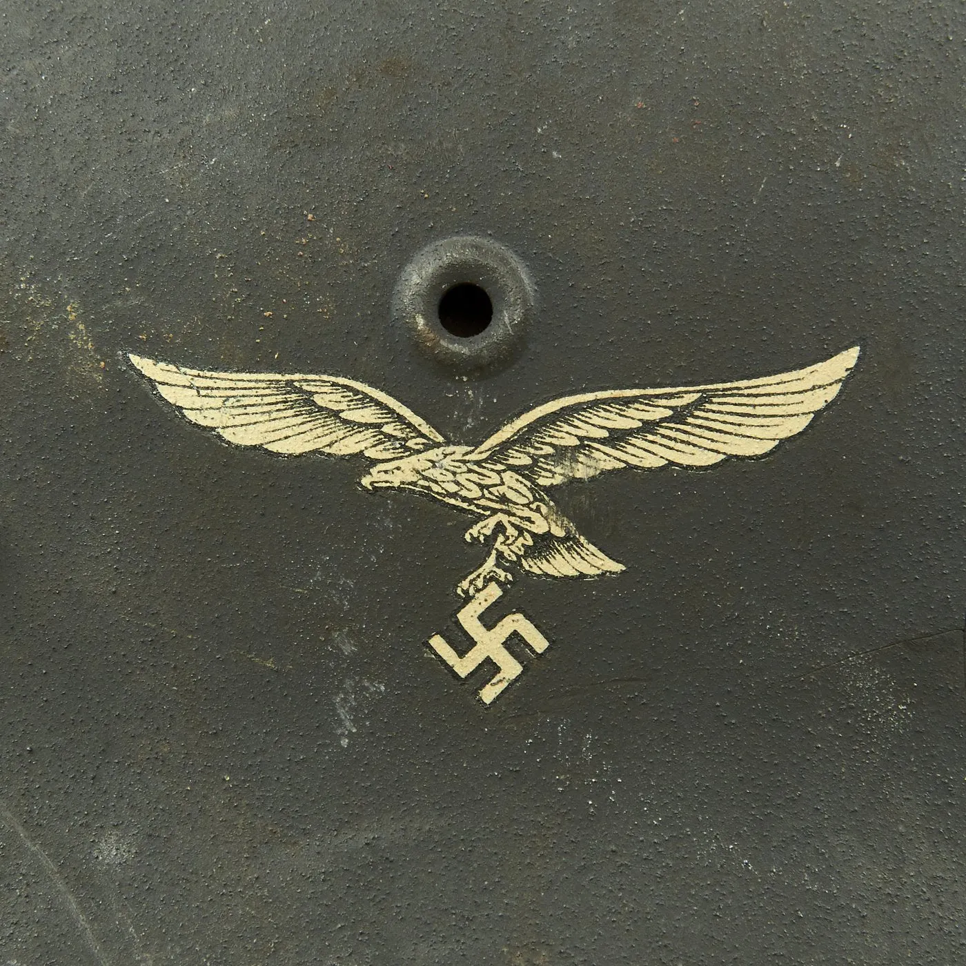 Original German WWII M42 Single Decal Luftwaffe Helmet with Textured Paint, Dome Stamp, and 59cm Liner - NS66