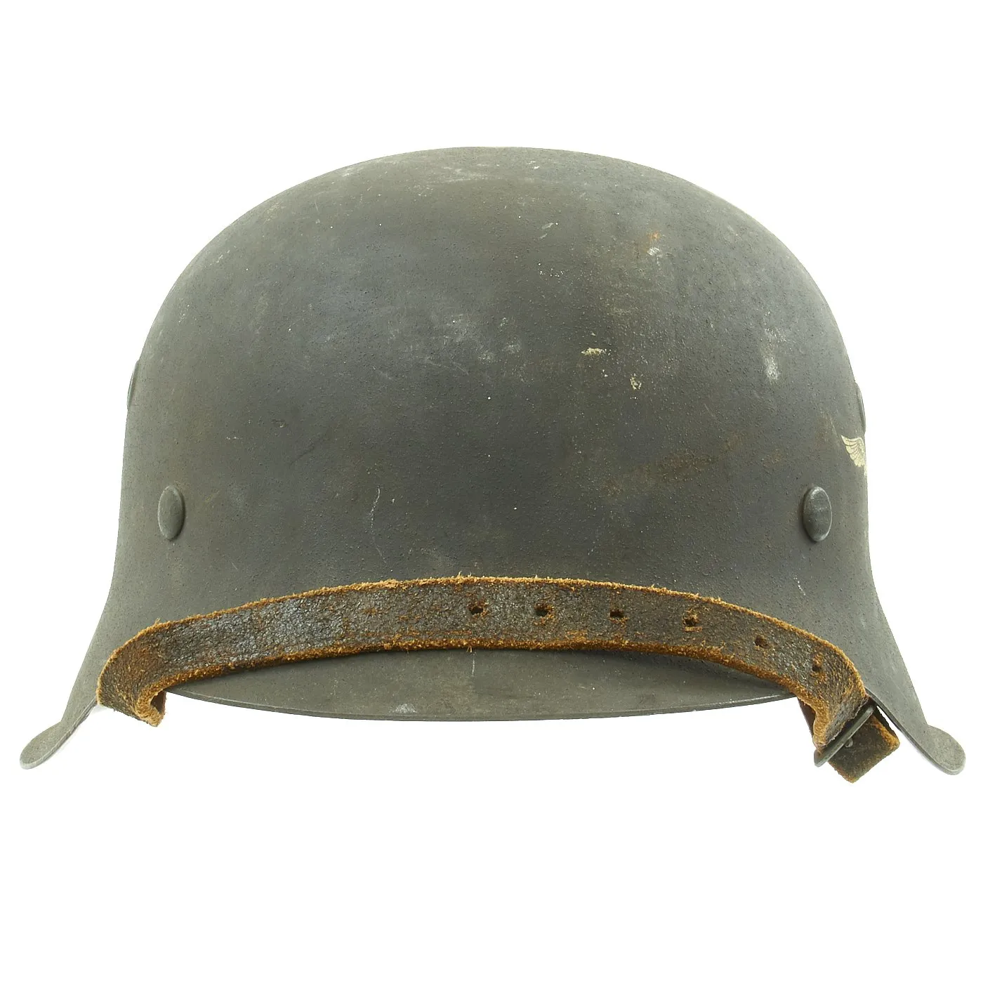 Original German WWII M42 Single Decal Luftwaffe Helmet with Textured Paint, Dome Stamp, and 59cm Liner - NS66