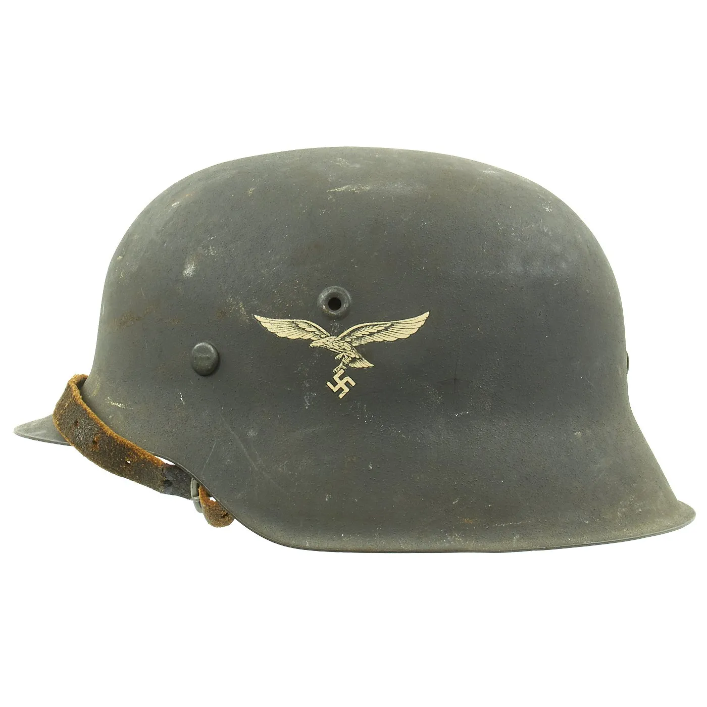 Original German WWII M42 Single Decal Luftwaffe Helmet with Textured Paint, Dome Stamp, and 59cm Liner - NS66