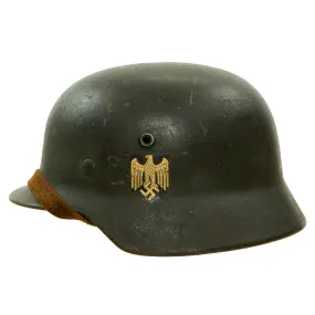 Original German WWII Named Army Heer M40 Single Decal Steel Helmet with 58cm Liner & Chinstrap - ET66