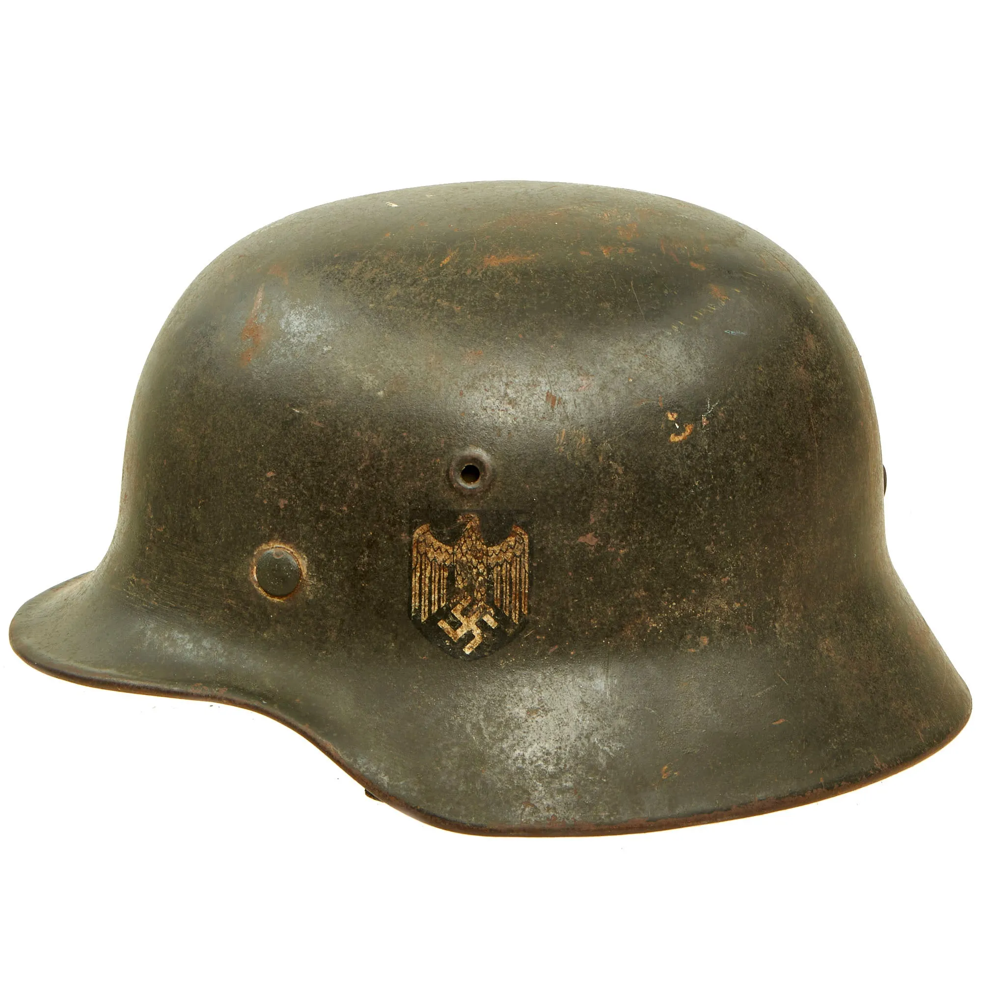 Original German WWII Named M40 Single Decal Army Heer Helmet with 56cm Liner & Broken Chinstrap - EF64