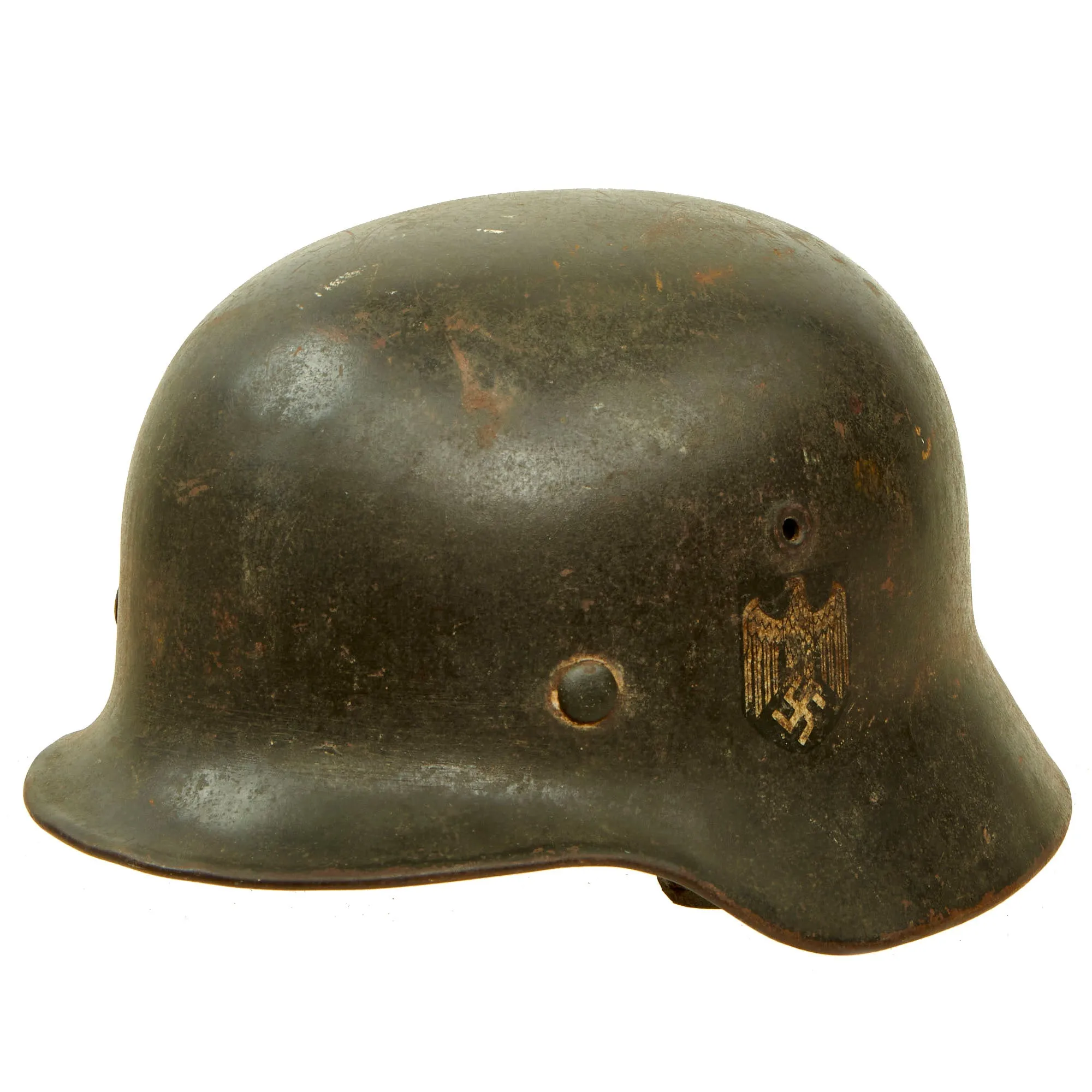 Original German WWII Named M40 Single Decal Army Heer Helmet with 56cm Liner & Broken Chinstrap - EF64