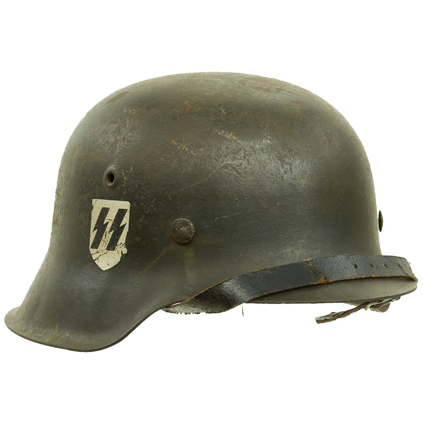 Original German WWII Named M42 Single Decal SS Helmet by Eisenhüttenwerke AG with Liner & Chinstrap - 64cm Shell