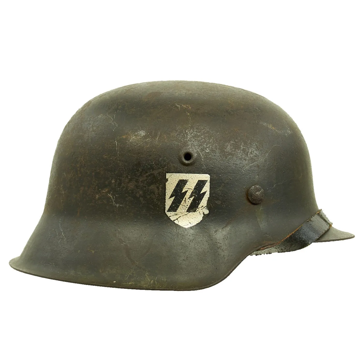 Original German WWII Named M42 Single Decal SS Helmet by Eisenhüttenwerke AG with Liner & Chinstrap - 64cm Shell