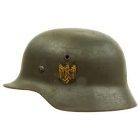 Original German WWII Named Service Worn M40 Single Decal Army Heer Helmet - ET64