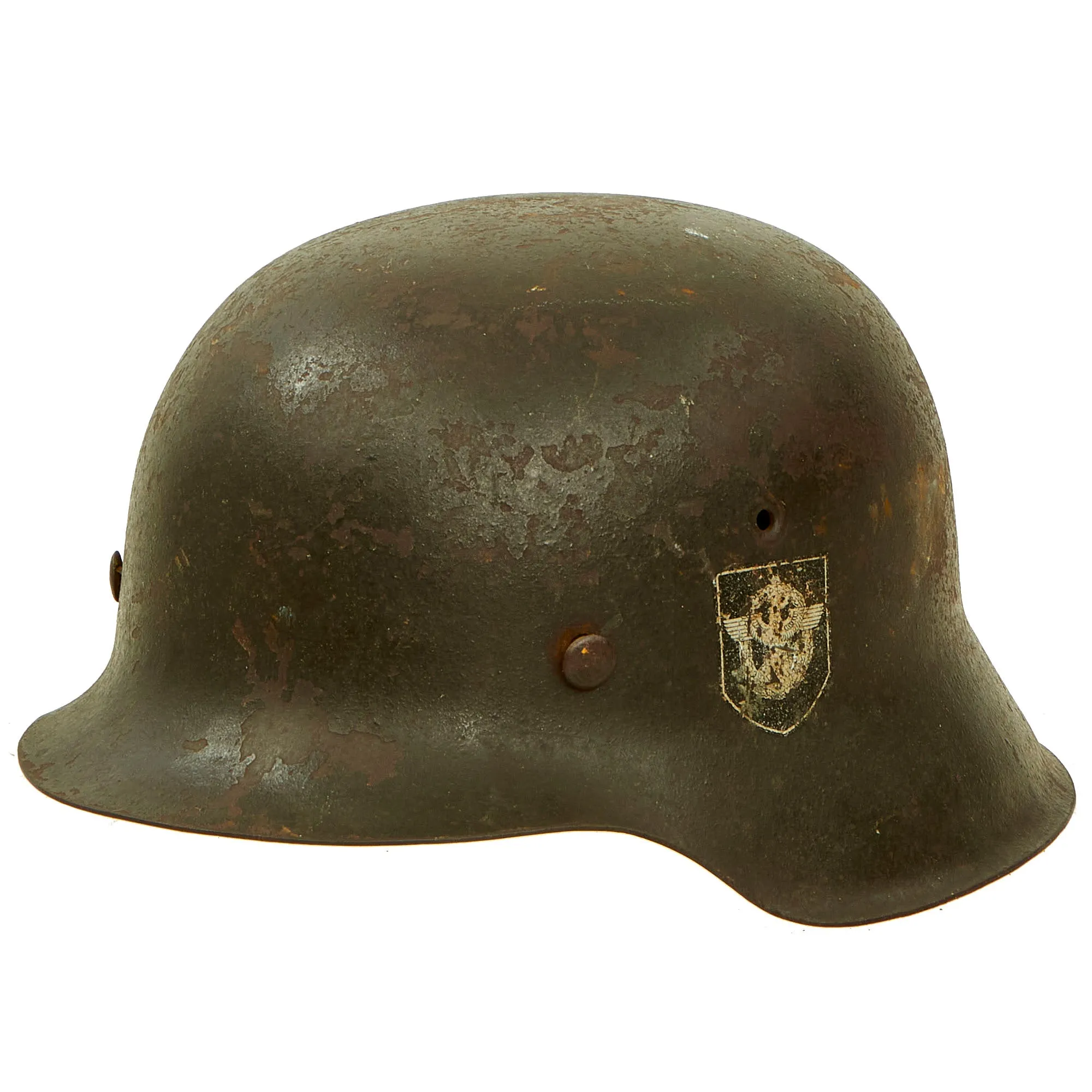 Original German WWII Service Worn Double Decal NSDAP Civic Police M42 Steel Combat Helmet with Liner - EF64